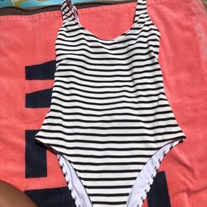 Striped open back one piece